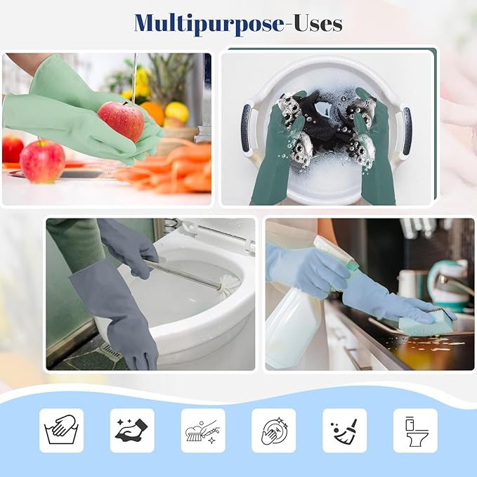 Rubber Kitchen Dishwashing Gloves - 3 Pairs Colorful Reusable Household Cleaning Gloves For Washing Dishes And Cleaning Tasks，Flexible And Durable Waterproof (Large, Dark Green+Green+Gray)