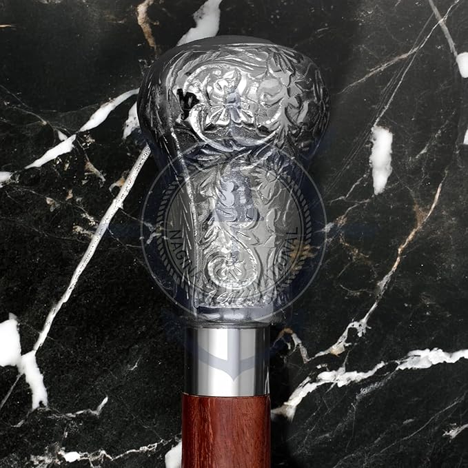 Deluxe Walking Sticks | Rosewood Crafted Cane with Solid Brass Chrome Decorative Bars | Nagina International