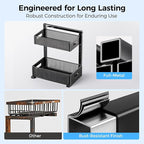 Under Sink Organizer 2 Tier, Adjustable Height Under Sink Organizers and Storage, Smooth & Silent Sliding Out Metal Drawer for Kitchen Bathroom Pantry Cabinet Closet