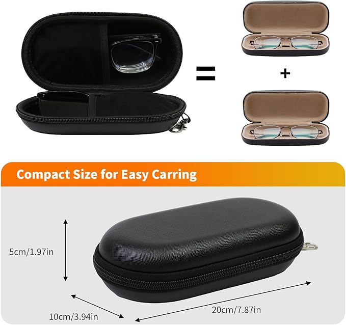 Double Eyeglasses Case, Hard Shell Dual Sunglasses Organizer with Zipper Clip Travel Glasses Storage for Women Men