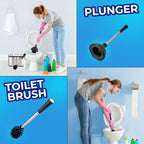 UMIEN Toilet Brush and Plunger Set 18-in - Updated 2025 No-Rust - Stainless Steel Design - Long Handles - with Freestanding Canister
