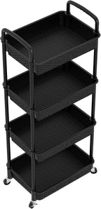 MOYIPIN 4-Tier Plastic Rolling Utility Cart with Handle,Utility Storage Cart for Office, Living Room, Kitchen,Movable Storage Organizer Shelves,Black