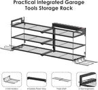 CCCEI Large Garage Tools Storage with Charging Station. Power Tool Battery Organizer Utility Shelf with Power Strip. 4 Drills Holder Wall Mount Rack, Black 3 Layer.