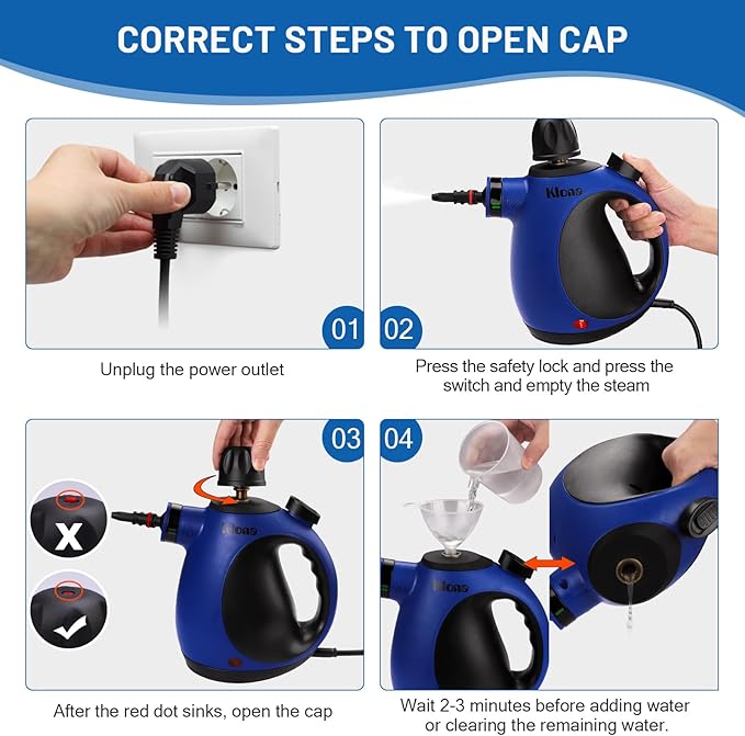 Klona Steam Cleaner, Multi-Purpose Handheld with 10 Accessories for Removing Steam Cleaner for All Dirt, Upholstery Furniture, Sofa, Tiles, Floor, Window, Car, Upholstery, Bathroom