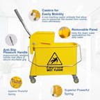 Mop Bucket with Wringer, 22 Qt (5.5 Gallon), Handle, Wheels,Floor Cleaning, 16.5" L x 10.6" W x 26.4" H, Yellow,Add One Cotton Mop