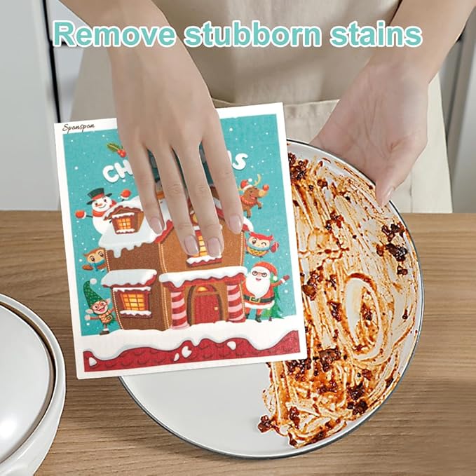 6 - Pack Swedish Kitchen Dish Cloths - Reusable Paper Towels for Counters & Dishes - Eco Friendly Cellulose Sponge Cloth - Assorted (Xmas)