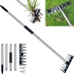 Garden Rake, 8 Tines Garden Weeding Rake with Sharp Blade with Steel Adjustable Handle (31'' to 63''), Garden Weed Puller Tool for Clearing Weed, Loosening Soil and Flower Beds