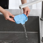 Silicone Bathroom Soap Dishes with Drain Spout-Bathroom and Kitchen Sink Organizer,Sponge Holder,Dish Soap Tray,Perfect for Dispenser,Scrubber,Bottle on Sink or Counter-Light Blue 4.9"×3.2"