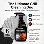 Kona Safe/Clean Grill Cleaner Spray, 23 oz + 6 Stainless Steel Scrub Cloths Bundle, No-Drip Gel Degreaser for Grill Grates, Griddles, Oven, Stainless Steel