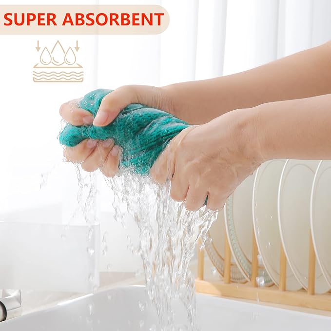 Homaxy 100% Cotton Waffle Weave Kitchen Dish Towels, Ultra Soft Absorbent Quick Drying Cleaning Towel, 13 x 28 Inches, 12-Pack, Teal