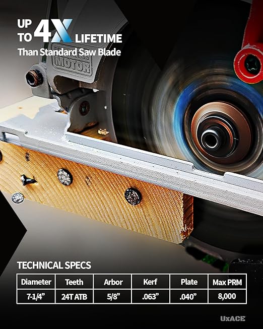 7-1/4-Inch 24-Tooth Circular Saw Blade with 5/8-Inch Arbor, Framing Wood Cutting, Carbide Tip, Thin Kerf, for Plywood, MDF, OSB, Laminated, 10 Pack