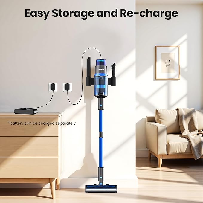 V25 Cordless Vacuum Cleaner, 680W 60Kpa Powerful Stick Vacuum with Dust Sensor, Digital Display, 4000mAh Rechargeable Battery up to 60Mins, Versatile for Pet Hair, Floor, Carpet (Royal)
