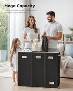 SOLEDI 200L 3-Section Laundry Hamper with Lid, Extra Large Dirty Clothes Basket with Sturdy Handles for Laundry Room & Bedroom - Durable Organizer for Sorting Laundry