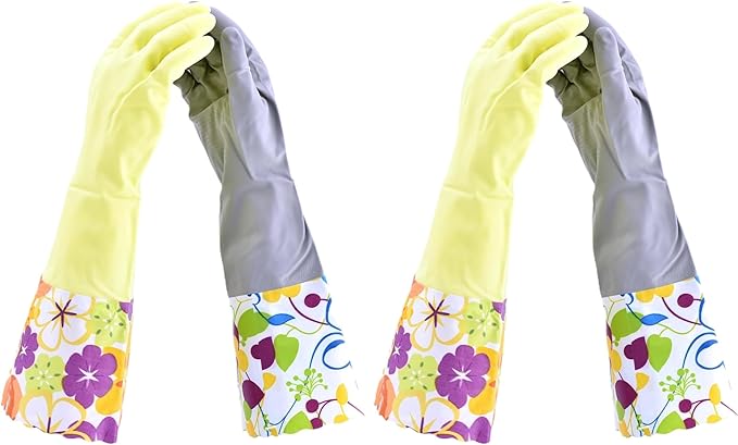 Household Gloves Latex-Free, 15" Long Cuff, Soft Lining, Adjustable Strap, Multi-Layer Protection, Flexible, Comfortable, Chemical-Resistant, Reusable for Cleaning, Dishwashing, 4 Pair Medium