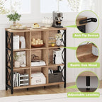 FATORRI 9 Cube Storage Bookshelf, 4 Shelf Book Shelf, Farmhouse Wood and Metal Cubby Bookcase for Home Office Kitchen (39.37 Inch W, Rustic Oak)