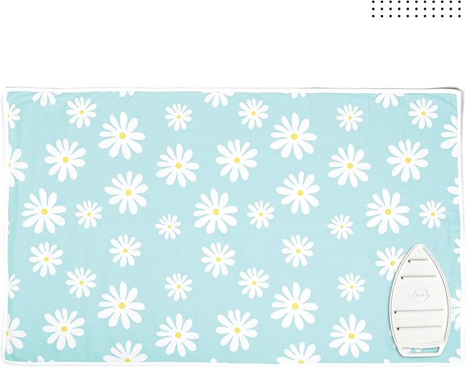 Encasa XO Ironing Mat/Pad (Large 48"x28") with 3mm Padding & Silicone Iron Rest for Steam Pressing on Tabletop or Bed - Heat Resistant, Portable, Quilting & Travel Blanket - Daisy Blue