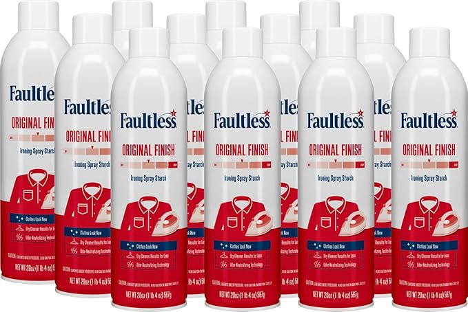 Laundry Starch Spray, Faultless Original Hold Ironing Enhancer Spray Starch for a Smooth Iron Glide on Clothes & Fabric (20oz 12 Pack) Even Spray, Easy Iron Glide, No Reside