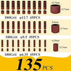 Asieg Tool Sanding Drum Kit 142Pcs 180Grit, 1/2" & 3/8" & 1/4" Diameter Drum Sanding Band with 3.17mm Shank Mandrels for Drill Dremel Rotary Tools Nails Drill