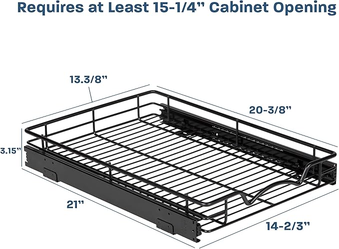 HOLDN’ STORAGE Pull Out Cabinet Organizer, Heavy Duty Caddy w/Lifetime Limited Warranty -14”W x 21”D - Requires At Least 15-1/4” Cabinet Opening, Steel Metal Cabinet Drawers Slide Out, Black