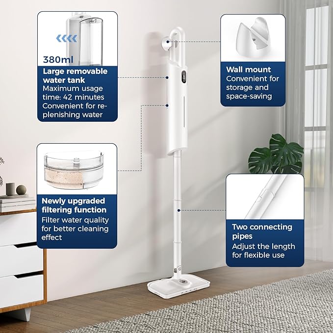 Steam Mop All-in-one for Floor Cleaning, MultiPurpose Steam Cleaner for Home with LED display screen, Detachable Handheld Floor Steamer with Scent Container and strap for Hardwood,Tiles and Carpet