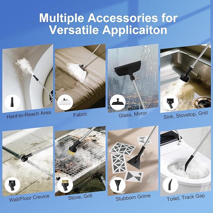 Handheld Steam Cleaner with Handle Button Control, 2500W High Pressure Steamer for Cleaning, 3-Level Adjustable, 15s Heat-Up, 1.6L Water Tank, Portable Steam Cleaning Machine for Home Car Dirt Grease