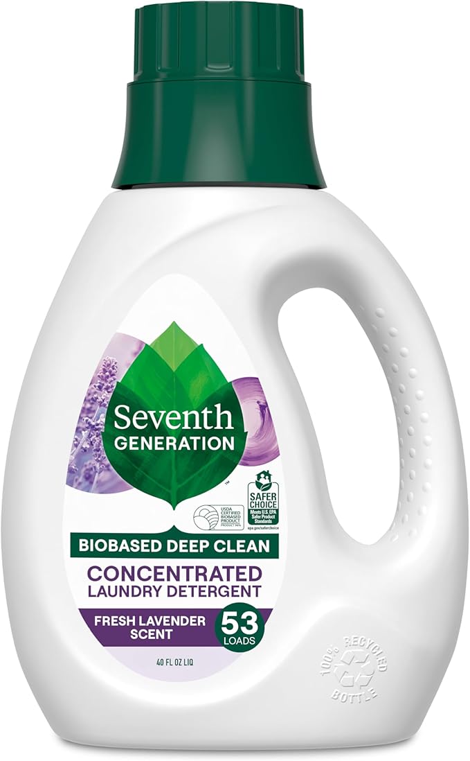 Seventh Generation Concentrated Laundry Detergent, Stain Fighting Formula, Fresh Lavender scent, 40 oz (53 Loads)