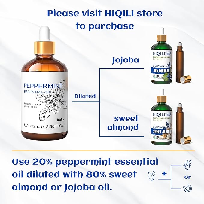 HIQILI 1 Fl Oz Peppermint Oil, for Homemade Spray, Diffuser, 100% Pure Natural 30ML