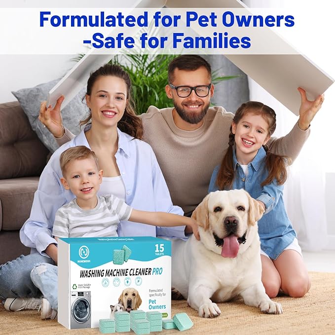 Washing Machine Cleaner -15 Pack, Formulated for Pet Owners | Compatible with HE, Top & Front Load Washer | Septic Safe | Fresh Scent | Removes Residue | Remove Stubborn Pet Hair