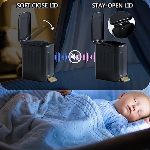 Small Bathroom Trash Can with Lid Soft Close-6L/1.6 Gal Slim Step Garbage Can-Metal Pedal Wastebasket-Narrow Rectangle Garbage Container Bin for Corner Office, Bedroom, Toilet, Live Room-Black