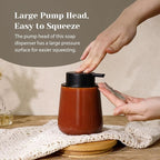 INGOFIN Ceramic Lotion Dispenser - 12 oz Refillable Hand Soap Dispenser Bathroom, Modern Liquid Soap Dispenser with Pump, Dish Dispenser for Kitchen,Kiln-Glazed Red