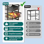 Fruit Basket, 5-Tier Utility Kitchen Organizer and Storage Cart with Pull-Out Baskets and Wood Top, Rolling Pantry Kitchen Cart on Wheels for Fruit Potato Onion Vegetable Snack Produce