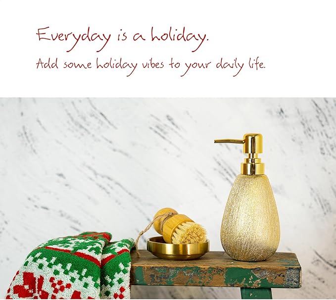 Brushed Gold Ceramic Soap Dispenser, 11 oz Textured Hand or Dish Soap Dispenser with Golden Plastic Pump for Bathroom or Kitchen Countertop