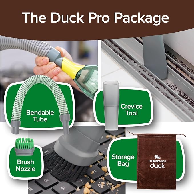 Duck Compact Cordless Vacuum by Horsepower, Ultra-Powerful, Strong Suction, AS-SEEN-ON-TV, Easy To Store, Rechargeable. Home, Auto, Pet Hair, Fits In Tiny Crevices, Includes Hose, Crevice Tool & Brush