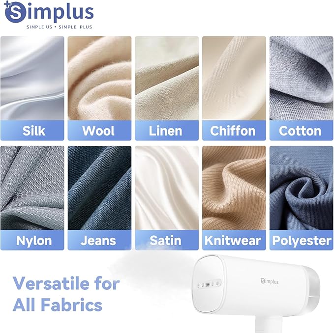SIMPLUS Travel Steamer for Clothes, Portable Handheld Garment Steamer for Clothing, 10s Fast Heat Up, 170ml Water Tank with Measuring Cup, Small Foldable Fabric Wrinkle Remover for Home, White
