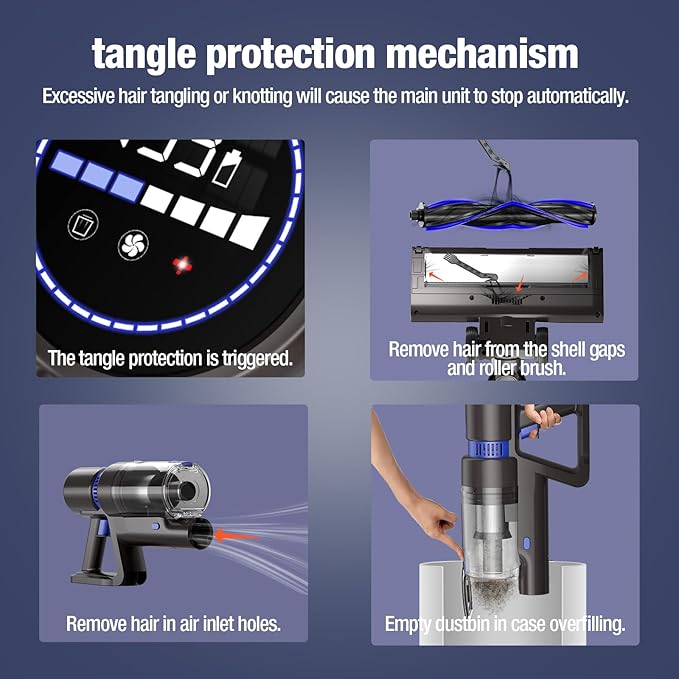 Cordless Vacuum Cleaner, 550W 45KPA 50Min Vacuum Cleaners for Home, Self-Standing Stick Vacuum with Touch Screen, 3 Power Modes, Rechargeable Battery, Handheld Vacuum for Pet Hair/Carpet/Floor