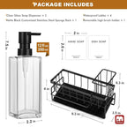 GMISUN Kitchen Soap Dispenser Set, 12 fl oz / 350 ml Dish Soap Dispensers with Sponge Holder, Customized Clear Glass Dish soap Dispenser for Kitchen, Modern Soap Dispensers Set Removable