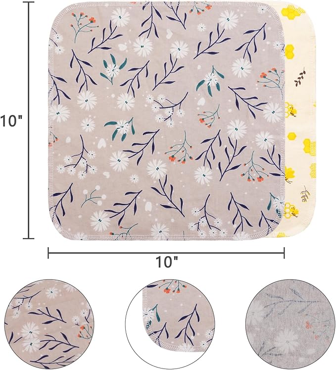 Reusable Dishcloths Kitchen Towels Cotton: 30 Packs 10X10 Washable Roll Paperless Paper Towels Absorbent Dishcloths Set Dish Tea Towel for Kitchen Drying (15Bee+15Daisy, 10×10")