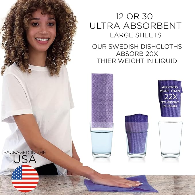 LOLA Wowables XL Swedish Dishcloths, 12 Reusable Eco Cleaning Cloths, 11" x 10", Ultra Absorbent Cellulose Sponge Towel, Compostable, Made in Germany