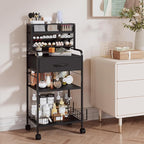 Art cart, 3 Tier Rolling Cart - Utility Cart with Storage Drawer and Wheels, Versatile Art & Craft Organizer for Home, Office, or Studio Ideal for Storing Brushes, Paints (Black)