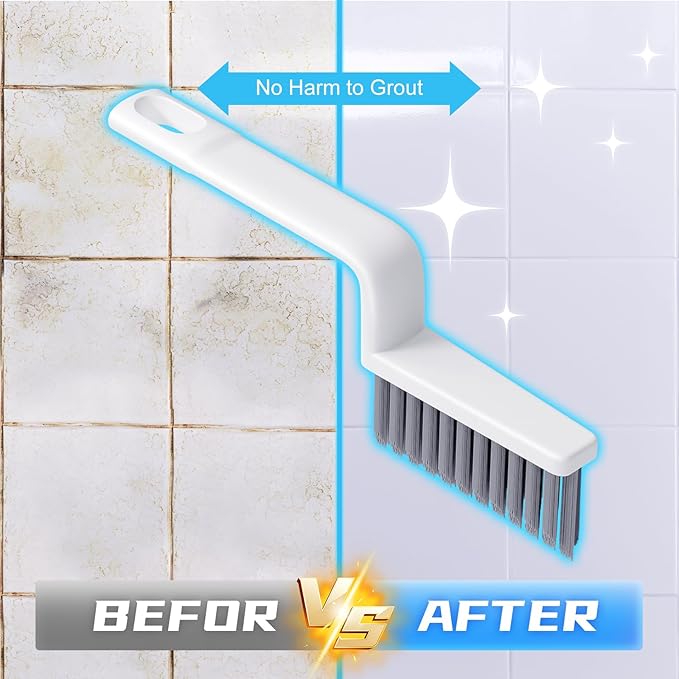 V-Shaped Grout Cleaner Brush, 3 Pcs Hard Grout Cleaning Brushes for Tile Floors, Handheld Grout Brush Set with 3 Hooks for Shower, Bathroom, Kitchen, Home Use
