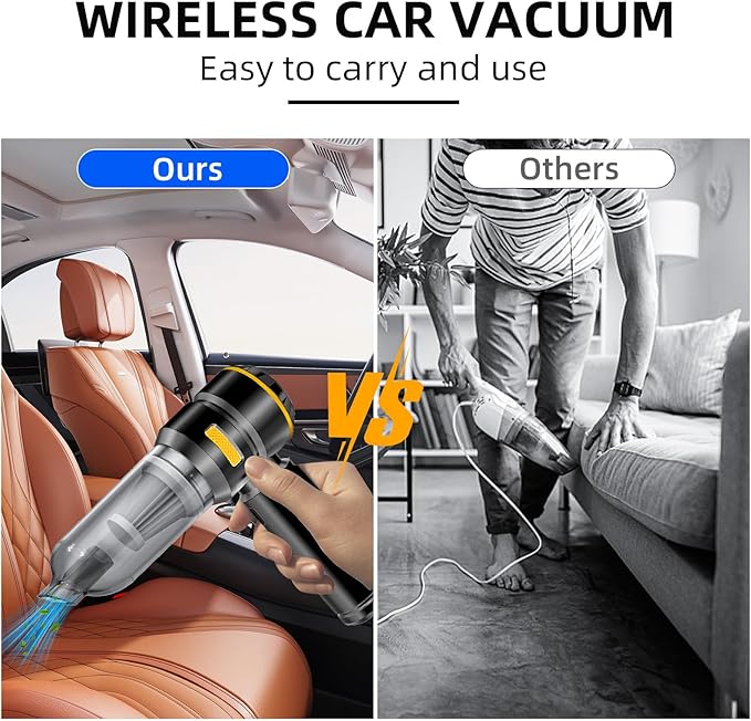 Car Vacuum Cleaner High Power - 22000PA Portable Cars Vacuum 4 in 1 Compressed Air Duster & Air Blower & Pump Hand Held Vacuum Cordless with Brushless Motor for Car Home Office Black
