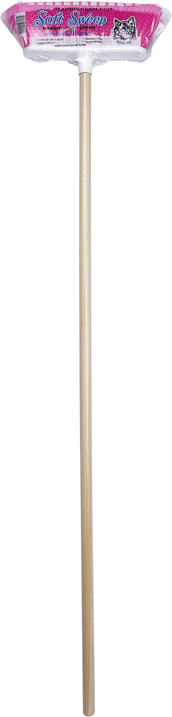 The Original Soft Sweep Magnetic Action Fuchsia Broom with Natural Finish Wood Handles (1 Fuchsia Broom)