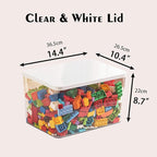 Clear plastic storage bins with LIDS-4packs,storage containers for snacks, cosmetics, books, dog food, Storage Organizer for Nursery，Kitchen, Living room,Bedroom, Bathroom, Office (Clear-White Lid)