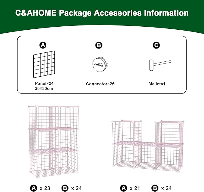 C&AHOME Wire Cube Storage, 6 - Cube Organizer Metal C Grids, Modular Shelves Units, Closet Organizer, Ideal for Home, Office, Living Room, 36.6”L x 12.4”W 36.6”H, Pink UWCS3006P