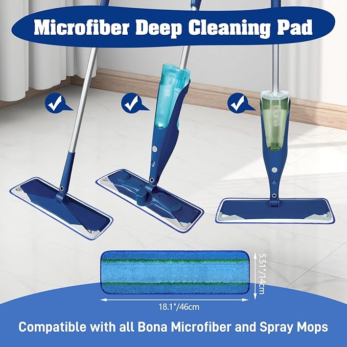 8 Pack 18Inch Deep Cleaning Replacement Pads Compatible with Bona Family of Mops, Premium Microfiber Floor Mop for Hardwood Floors and Multi-Surface Floor Cleaner
