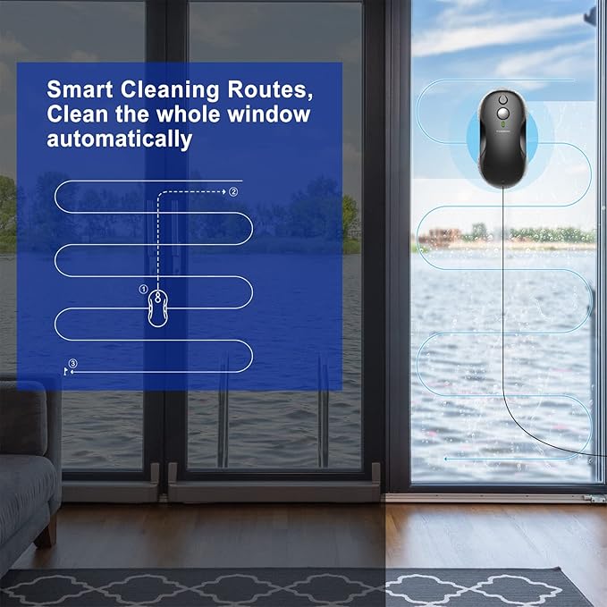 Tosima W3 Window Cleaning Robot - Dual Direction Auto-Spray Smart Window Cleaner with Triple Safety System, Smart Navigation, Remote Control, for All Smooth Surfaces, with 12 Rags, Black