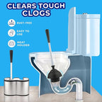 UMIEN Toilet Brush and Plunger Set 18-in - Updated 2025 No-Rust - Stainless Steel Design - Long Handles - with Freestanding Canister