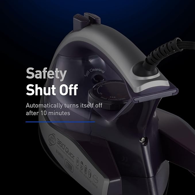 Panasonic Dry and Steam Iron with Alumite Soleplate, Fabric Temperature Dial and Safety Auto Shut Off – 1700 Watt Multi Directional Iron – NI-W950A, Purple