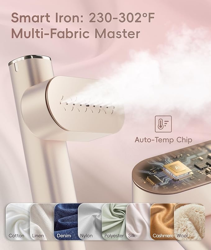 Travel Steamer for Clothes, 100-240V Dual Voltage Portable Garment Steamer, 1000W Travel Size Handheld Steamer & Iron 2 in 1 for Global & Europe Travel, Business, Home, Rose Gold