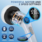 Electric Spin Scrubber Upgraded Battery with Extra-Long Runtime, IPX7 Waterproof Power Cleaner with 7 Brush Heads, 2 Speeds Adjustable Long Handle for Bathroom, Floor, Shower, Tile & Kitchen Cleaning